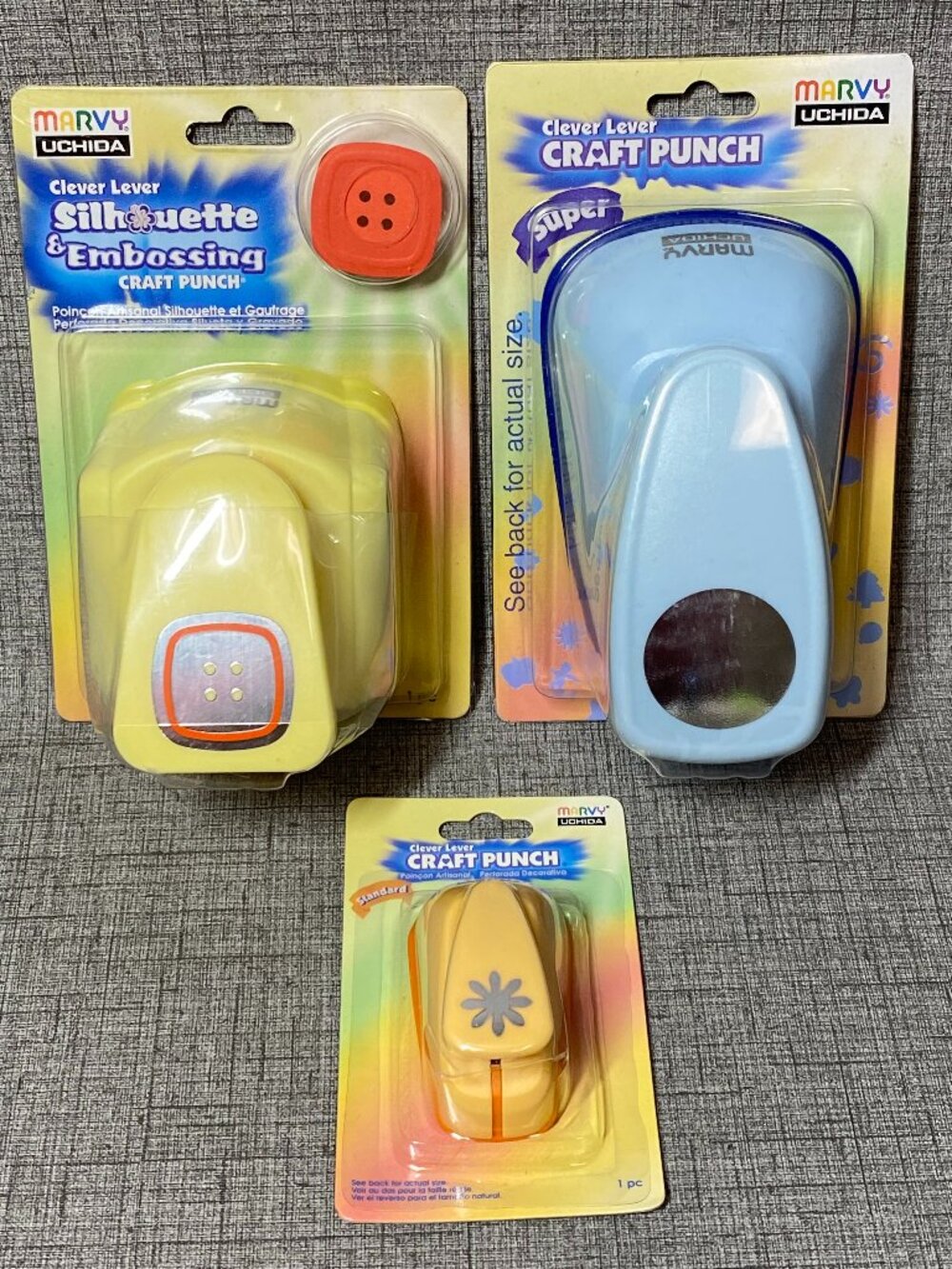 NEW Marvy Uchida “Clever Lever” RARE Rounded Button Craft Paper Punch 3pc Lot